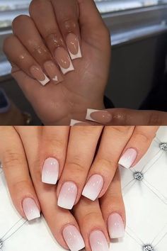 Shower Nails, Pale Nails, Neutral Nail Art, Bridal Manicure, Acrylic Press On Nails, White Acrylic Nails, Cute Summer Nails, White Ombre, Diy Nail Designs