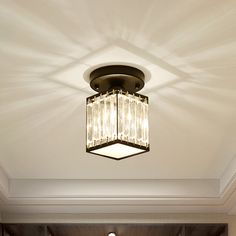 Sleek Crystal Semi Flush Mount Ceiling Light For Foyer - Round/Square Shape Small Size 1 Bulb Island Ceiling Light, Flush Chandelier, Small Foyer, Room Hanging Lights, Entry Lighting, Dining Room Ceiling, Foyer Lighting, Vintage Dining Room, Spanish House