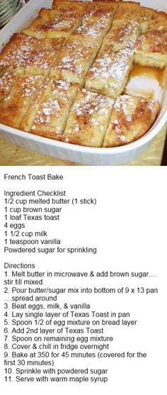 the recipe for french toast bake is shown in an image above it's description