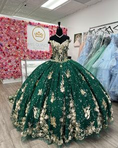 Ball Gown Quinceanera Dresses, Green Quinceanera Dresses, Looks Kylie Jenner, Quinceanera Dresses Gold, Dresses Gold