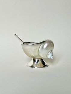 a silver spoon sitting on top of a bowl