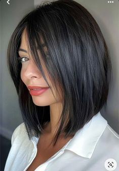 Bob Shaggy Haircuts, Inverted Lob With Curtain Bangs, Long Black Bob Hairstyles, Bob Undercut, Shoulder Length Bob Haircut, Long Angled Bob, Angled Bob Haircuts, Angled Bob Hairstyles, Chin Length Hair