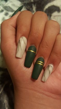 Almond Acrylic Nails Designs, Green Acrylic Nails, Green Nail Designs, Her Nails, Almond Acrylic Nails, Ideas Nails, Marble Nails, Pedicures