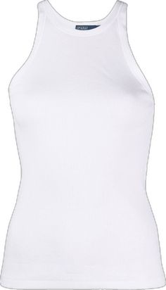 Stretch Ribbed Tops For Summer, Casual White Ribbed Tank Top, White Ribbed Casual Tank Top, White Ribbed Tank Top, Casual Style, White Fitted Tops With Ribbing, Fitted White Tops With Ribbing, White Fitted Top With Ribbing, White Tank Top With Ribbed Crew Neck, White Crew Neck Tank Top With Ribbed Neckline