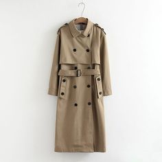 Casual solid color double breasted coat Mode Mantel, Khaki Trench, Khaki Trench Coat, Outwear Fashion, Red Trench Coat, Lauren Bacall, Double Breasted Trench Coat, Women Coat, Long Trench