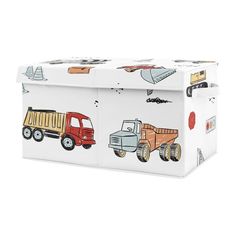 a white box with trucks painted on it