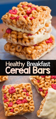 healthy breakfast cereal bars stacked on top of each other