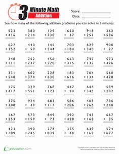 three minute math addition worksheet for students to practice numbers and subtraction