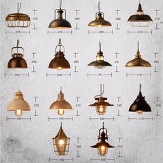 the different types of hanging lights are shown