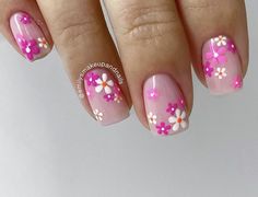 Cute Simple Nails, Diy Acrylic Nails, Ombre Acrylic Nails, Daisy Nails, Christmas Gel Nails, Gel Nails Diy, Flower Nail Designs