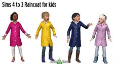 three children are standing in different colored clothes and one is pointing at the other child's hand