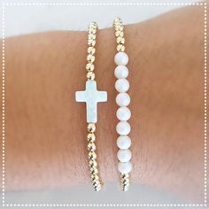 Cross Opal in White or Light Blue on a Sterling Silver Gold Filled or Rose Gold Filled Beaded Bracel White Hypoallergenic Rosary Bracelet For Everyday, Spiritual White Friendship Bracelets For Everyday, Everyday Hypoallergenic White Rosary Bracelet, Everyday White Hypoallergenic Rosary Bracelet, Everyday Spiritual White Friendship Bracelets, Inspirational White Bracelet Jewelry, Inspirational White Round Bead Jewelry, White Spiritual Rosary Bracelet For Everyday, Spiritual White Stretch Bracelet