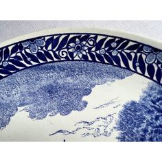 a blue and white plate with designs on it