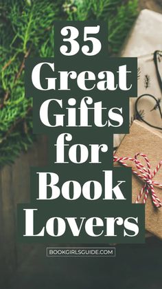 presents wrapped in brown paper and tied with twine on top of each other, text overlay reads 35 great gifts for book lovers