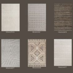 the different types of rugs are shown in various colors and sizes, including beige