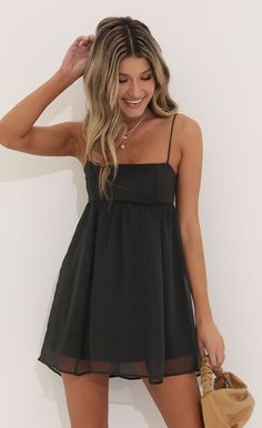 Baby Doll Dress in Black Chiffon