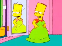 the simpsons is looking at himself in the mirror