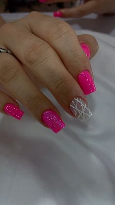 New Nail Ideas 2024, Pink Black And White Nails Design, Prom Nail Ideas Acrylics, Christmas Nails Design Ideas, Fun Pink Nail Designs, Short Bday Nails, Pink Nails Ideas Glitter, Happy Birthday Nails Designs, Pink Fall Nails Designs