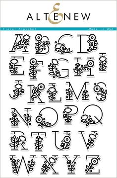 the alphabet with flowers and leaves on it is outlined in black ink, which has been drawn