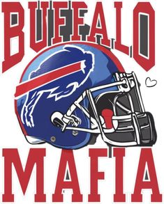 a buffalo football helmet with the word buffalo in red, white and blue on it