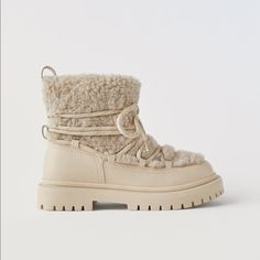 Ankle Boots With Faux Shearling Upper. Super Cute And Comfortable For This Winter. Sold Out In Zara Sherpa Boots, Winter Shoes Women, Zara Winter, Low Heel Ankle Boots, Rain Boots Women, Ankle Rain Boots, Knee Length Boots, High Top Boots, Winter Shoes For Women