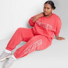 Women's Wild Fable Fleece Sweatpants "Los Angeles" - Washed Red Size Xxl Nwt Red Relaxed Fit Sweatpants For Loungewear, Red Fall Loungewear Sweats, Red Sweats For Fall Loungewear, Red Sweatpants For Winter Loungewear, Black One Piece Jumpsuit, Sparkly Pants, Olive Green Cargo Pants, Pink Cargo Pants, Terry Cloth Romper