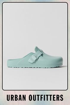 The classic Boston clog by Birkenstock gets a lightweight EVA update. Features a closed toe clog silhouette with an adjustable strap & buckle. Finished with textured tread at the outsole. Features Lightweight EVA clogs from Birkenstock Updated Boston silhouette Textured outsole Content + Care EVA Spot clean Imported | Birkenstock Boston EVA Clog in Surf Green, Men's at Urban Outfitters Clogs Style, Green Fits, Boston Clog, Birkenstock Boston, Birkenstock Boston Clog, Flat Shoes Women, Birkenstock, Clogs, Shoes Flats