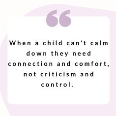 a quote that says, when a child can't calm down they need connection and comfort, not criciism and control