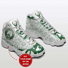 Milwaukee Bucks Custom Name Air Jordan 13 Sneakers, Best Gift For Men And Women Casual High-top Basketball Shoes With Breathable Mesh, Casual Lace-up Basketball Shoes With Breathable Mesh, Casual Breathable Mesh Basketball Shoes, Casual Synthetic Basketball Shoes With Breathable Mesh, Casual White Running Shoes For Sports Events, Breathable Lace-up Basketball Shoes For Sports Events, Casual Basketball Shoes With Breathable Mesh For Sports, Breathable Basketball Shoes For Sports Season, Casual Breathable Mesh Basketball Shoes For Sports