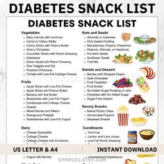 Diabetes Snack Ideas, Diabetic Snacks List for Diabetes Food List, Diabetic Food Chart, Diabetic Diet Sheet, Diabetic Food List, Meal Plan - Etsy Gi Foods, Snacks List, Low Glycemic Foods, Food Chart, Meal Planner Template, Low Carb Meal Plan, 7 Day Meal Plan, Food Charts