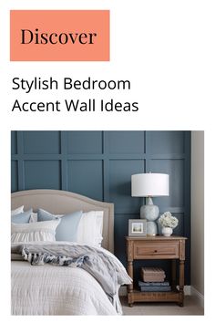 a bedroom with blue walls and white bedding is featured in the article, discovery