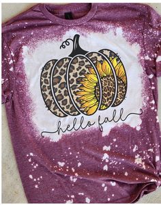 a purple shirt with leopard print and sunflowers on the front that says hello fall