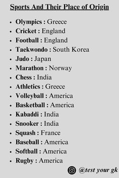 the list of sports and their place of origin