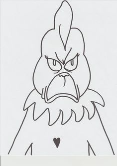 a drawing of an angry bird with big eyes and a heart in his beaks