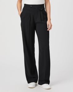 Meet the Brigida Pant, our new wide leg classic trouser, perfect for an effortlessly cool everyday look. Featuring front pleats and button waist detailing with a front mini pocket, this high waisted black pant can be worn with sneakers for daytime or dressed up with heels for a night out. | Brigida Pant - Black | Size 2 Classic Trousers, Everyday Look, Black Pants, Night Out, Wide Leg, Size 2, Size 4, Dress Up, Size 10