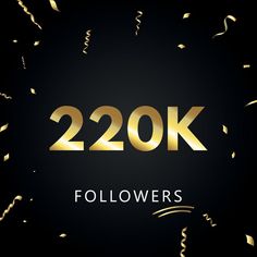 a black and gold background with confetti in the shape of letters that read 120k followers