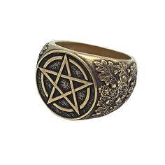 Wiccan pentacle ring from bronze 6 US Bronze with patina Witchy Pendant, Pentacle Ring, Witchcraft Jewelry, Greek Mythology Jewelry, Pagan Beliefs, Oak Leaves And Acorns, Mythology Jewelry, Hand Casting, Mjolnir Pendant