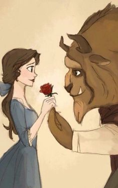 beauty and the beast holding a rose in its hand