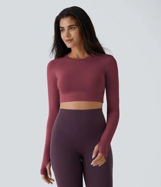 Solid Thumb Hole Cropped Yoga Sports Top