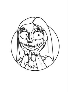 a cartoon drawing of a girl with long hair and eyes, wearing a skeleton makeup