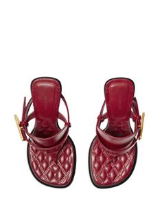 red calf leather patent finish signature Equestrian Knight motif diamond quilting open toe thong strap slip-on style high block heelHeel 4,1 in / 10,5 cmGender: WomenMaterial: LINING: SHEEPSKIN 100% SOLE: LEATHER 100% OUTER: PATENT CALF LEATHER 100%Color: REDMade in: ITProduct ID: 8085542B9380*Import tax/duty will be calculated at checkout (If applicable) Leather Thong Sandals, Leather Cap, Burberry Women, Mens Gloves, Sandals For Sale, Beach Tote Bags, Thong Sandals, Leather Jewelry, Handbag Backpack