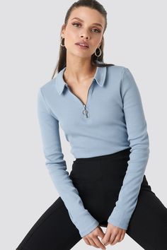 This top by NA-KD features ribbed material, long sleeves, a zipper at the top and a stretchy and tight fit. Full Sleeve Women, Rebecca James, Rib Top, Sleeve Women, Ribbed Top, Sleeves (women), Pop Fashion