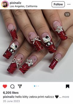 Zebra Print, Nail Inspo, Hello Kitty, Kitty, Nails