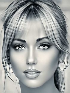 a drawing of a woman with blonde hair and blue eyes