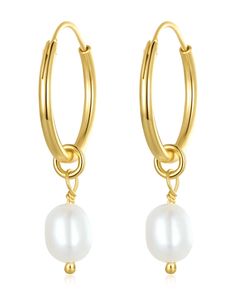 Indulge in timeless elegance with our Belle Pearl Drop Hoop Earrings, meticulously crafted from premium sterling silver. Featuring a stunning 10mm pearl drop, these earrings effortlessly blend classic sophistication with modern flair. Whether you're attending a formal event or simply adding a touch of refinement to your everyday look, these hoops are the epitome of class and style. Designed for comfort as well as beauty, they offer a lightweight and secure fit, ensuring you can wear them with ea Pearl White Dangle Earrings For Pierced Ears, Hoop Pearl Drop Earrings, Pearl White Drop Pearl Earrings For Pierced Ears, Feminine Drop Pearl Earrings For Pierced Ears, Elegant Gold-tone Pearl Earrings With Pierced Ears, Barbell Earrings, Helix Earrings, Solid Gold Earrings, Earrings Inspiration