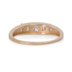 A slimmer version of our Balance Ring, this band featuring 5 diamonds in 3 different cuts will be your go-to stacker. A round diamond in the center is flanked by two wide baguette cut diamonds and two puffed trillion diamonds, surrounded by a milgrain frame. Total carat weight of approximately 0.45. High polished and set in 14K yellow, white or rose gold. Please contact us for customizations. Please contact us regarding expedited shipping times & rates in addition to current in-stock items. Baguette Cut Diamond Accented Stackable Promise Rings, Baguette Cut Stackable Rings With Diamond Accents, Diamond Birthstone Ring In Baguette Cut For Promise, Timeless Baguette Cut Diamond Ring With Accents, Timeless Princess Cut Baguette Diamond Rings, Promise Ring With Baguette Diamonds, Baguette Cut Rings With Diamond Accents For Promise, Baguette Cut Diamond Accent Stackable Rings, Baguette Cut Promise Ring With Diamond Accents