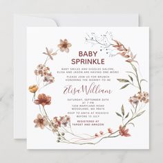 Autumn Wildflowers Watercolor Baby Sprinkle Fall Baby Sprinkle Ideas, Baby Sprinkle Invitations Wording, Autumn Wildflowers, November Baby Shower, Sprinkle Baby Shower Invitations, Wildflowers Watercolor, Diaper Party, Fall Baby Shower Invites