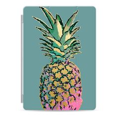 a colorful pineapple on a teal background is featured in this case for the ipad