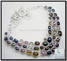 Tourmaline Silver Necklace Gemstone Watermelon Tri Color pink Tourmaline Silver Jewelry by Riyo Gems http://www.riyogems.com Gold Diamond Jewelry, Silver Rings Handmade, Gold Pendant