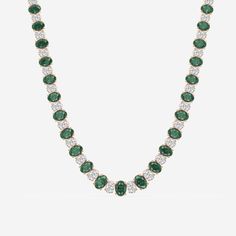 7.5x5.2 mm Oval Cut Created Emerald and 10 ctw Oval Lab Grown Diamond Graduated Fashion Necklace 14K Rose Gold Graduation Style, Tennis Necklace, Oval Cut, Lab Grown, Lab Grown Diamonds, Emerald, Lab, Rose Gold, 10 Things